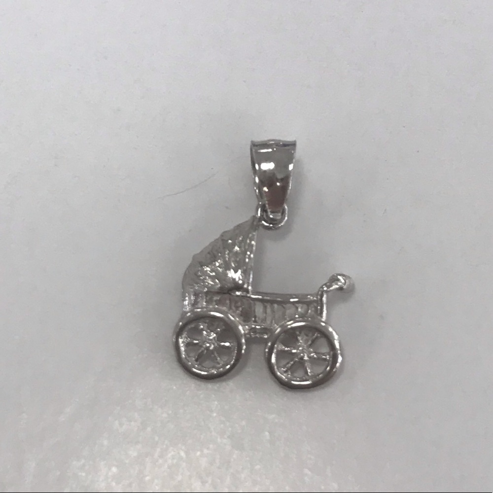 14k white gold baby carriage charm